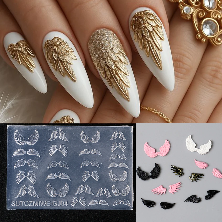 1pcs Angel Wing Nail Silicone Mold - Vintage Baroque Gothic Style Nail Templates for Women's Nail Decorations Nail Accessories