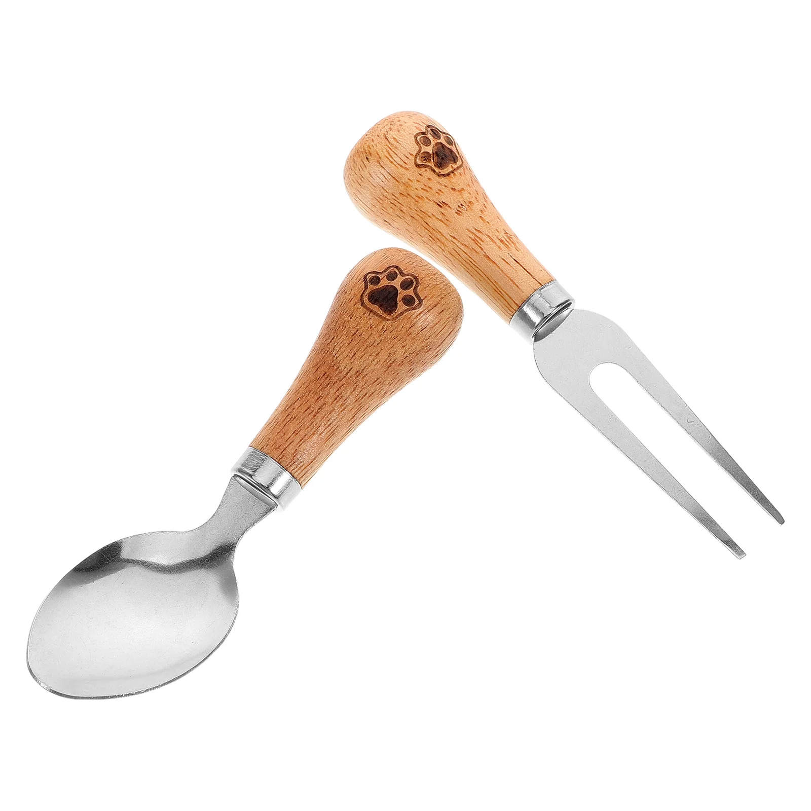 

1Set Outdoor Camping Tableware Stainless Steel Fork Spoon with Wooden Handle Portable Lightweight Standable Design for Hiking