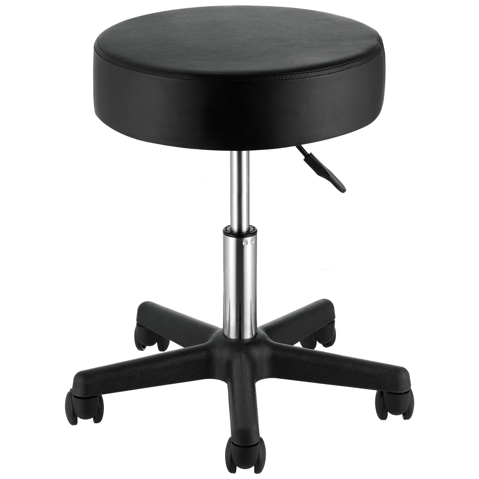 SucceBuy Rolling Round Stool 40cm Diameter w/ 5 Swivel Casters 360° Rotation Height Adjustable Round Stool for Bar Salon Office