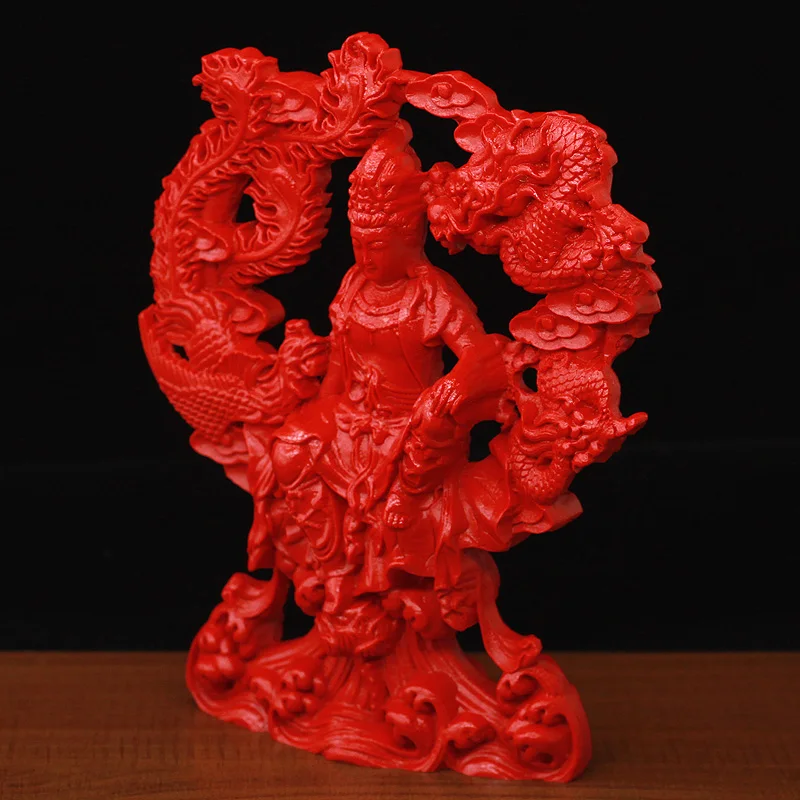 Natural red cinnabar dragon phoenix Guanyin Bodhisattva feng shui green dragon vermilion bird ornament  phoenix  wedding mascot