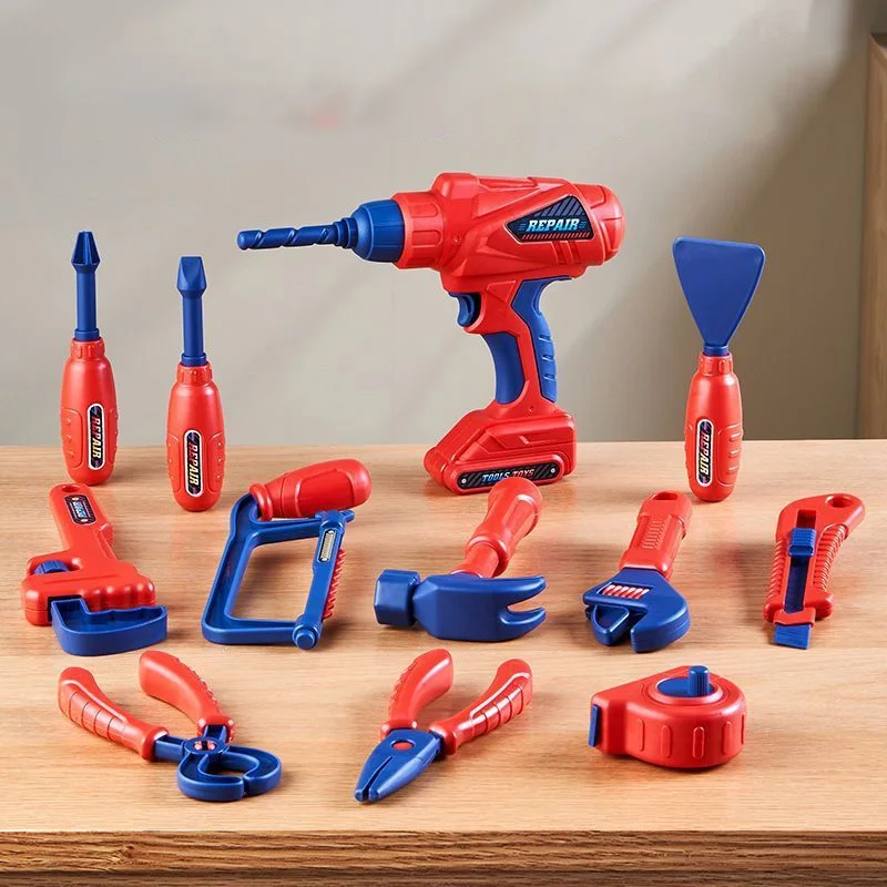 เด็กซ่อมกล่องเครื่องมือชุดจําลองไขควงไฟฟ้าและเจาะ Pretend Play วิศวกรรมประกอบของเล่นของขวัญเพื่อการศึกษา