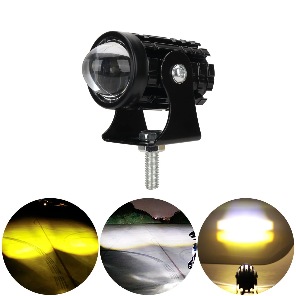 1Pcs Motorcycle Mini Spotlight Dual Color Driving Light ATV Scooter Motorbike Auxiliary Lamp LED Projector Lens Fog Light Access