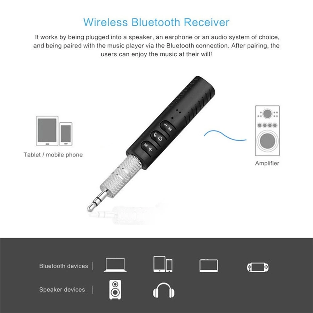 PIX-LINK-Récepteur sans fil compatible Bluetooth B09, adaptateur 5.0, prise noire, récepteur sans fil pour voiture, PC, musique, haut-parleur MP3, 3.5mm