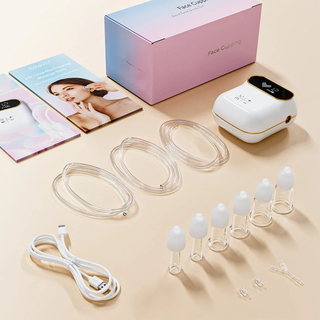 Juego de terapia de ventosas faciales eléctricas de 6 uds, herramientas faciales Gua Sha 3 en 1 masaje de ventosas faciales para el cuidado de la piel del cuello de los ojos