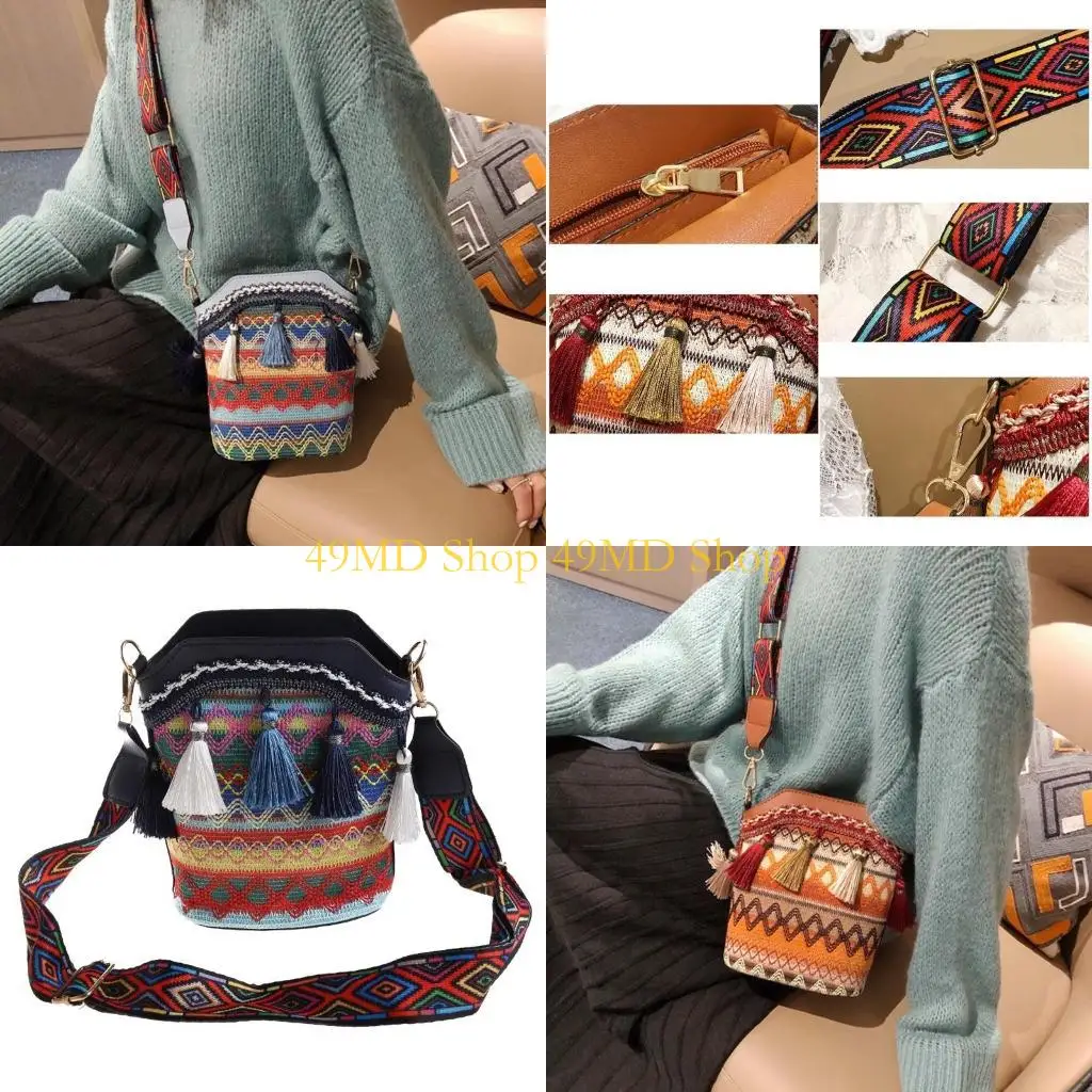 

49MD Vintage Ethnic Shoulder Bag Embroidery Boho Hippie Tassel Tote Beach Crossbody Women Girls Purse Phone