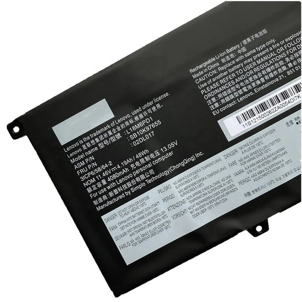 Imagem -02 - Lenovo-bateria Original do Portátil Thinkpad X13 X390 X395 02dl018 L18m6pd1 L18m6pd1 11.46v 48wh L18m6pd2 Novo