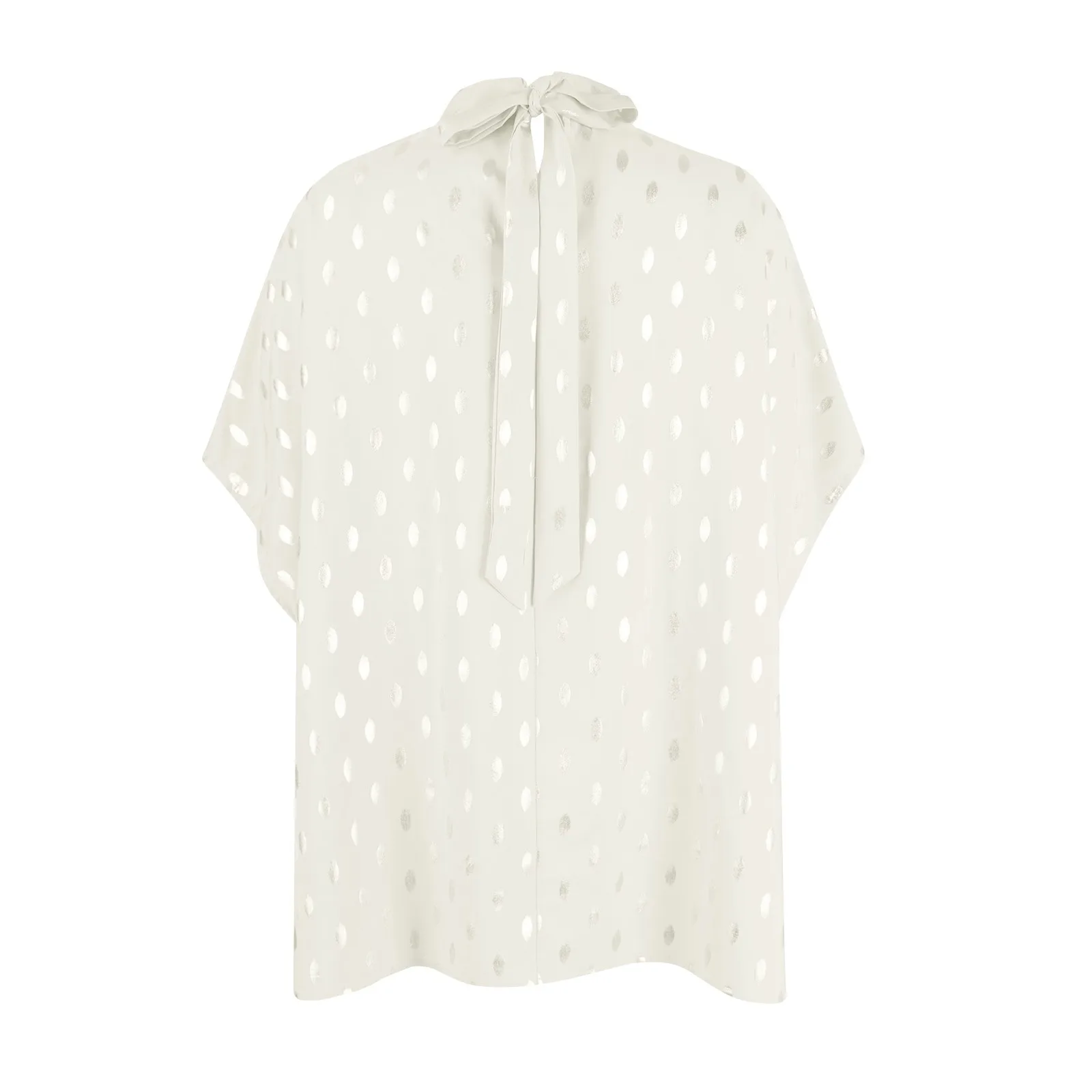 بلوزة نسائية فضفاضة منقطة مطبوعة ، بلوفر بأكمام خفاش ، دانتيل خلفي ، ياقة قائمة صغيرة ، قمصان مطوية ، كاجوال ، جديد