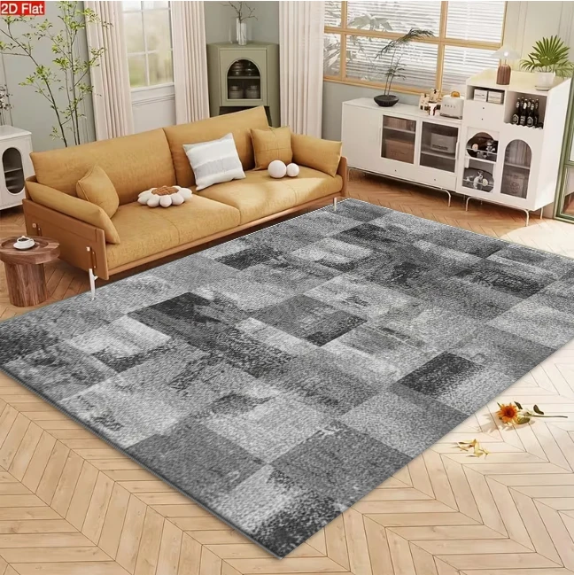 Grey Black White Patchwork Abstract Textured Area Rug Modern Industrial carpet flooring for Office Living Room Home