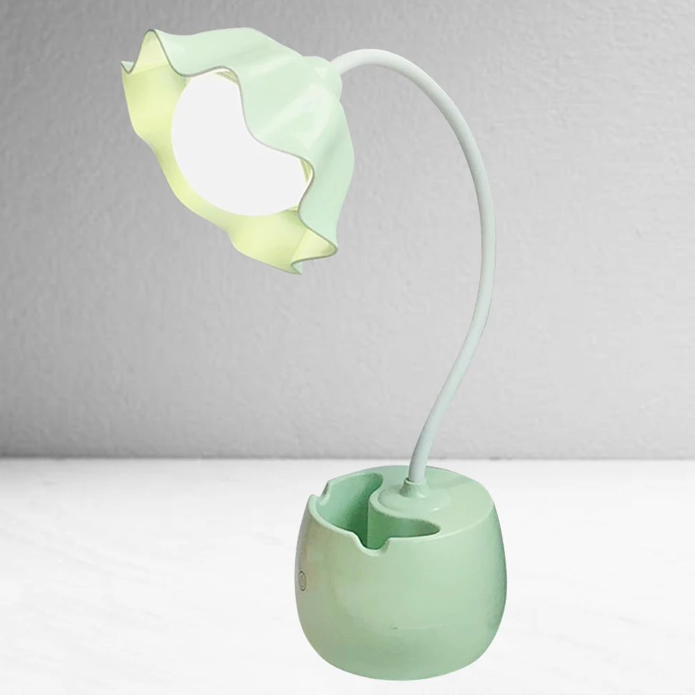 

Desk Lamp LED Desk Lamp Eye Protection Desk Lamp Touch Desk Lamp Flower Design Pen Holder for Home Office School (Green)