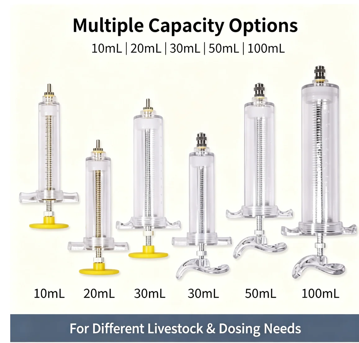 Reusable Veterinary Syringe 10‑100ml Luer Lock Plastic Steel Syringe for Pig Cattle Sheep Livestock Animal Injection