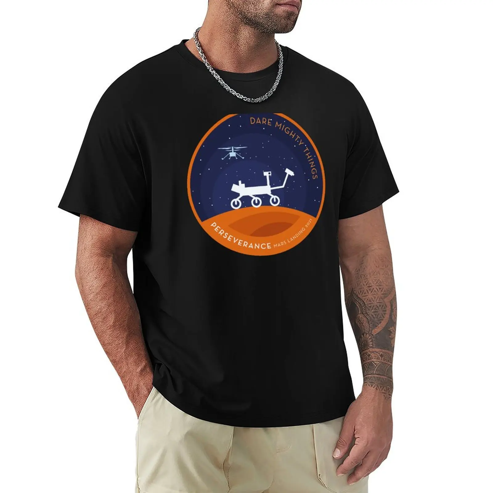 

Perseverance Rover Mars Night Silhoutte Homage Patch T-Shirt croswit shirt man basketball graphic tees compression shirt men