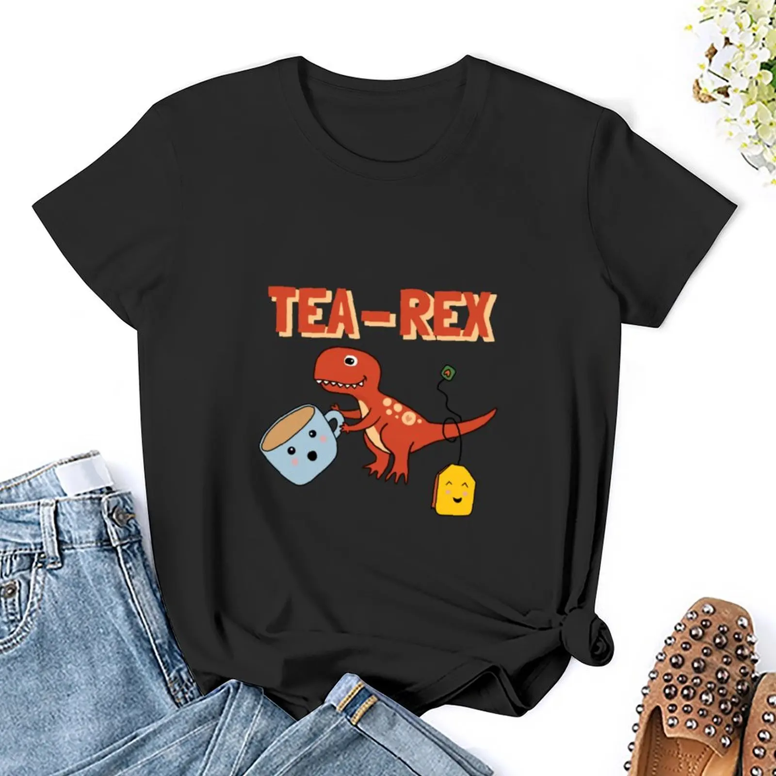 Red Tea-rex T-Shirt Short sleeve tee female anime clothes summer blouses woman 2024