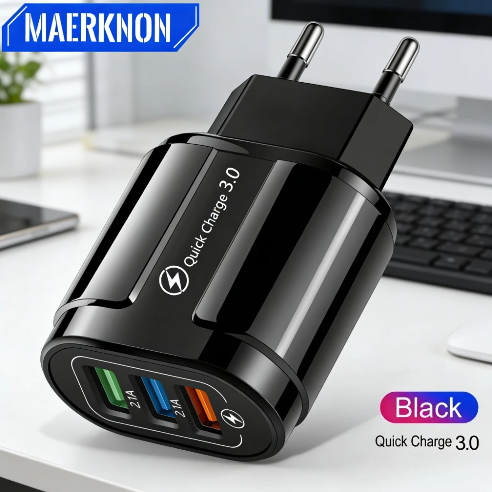 Universal 18W USB Charger Quick Charge 3.0 Mobile Phone Charger Power Adapter For iPhone Samsung Xiaomi Huawei 3-Port EU/US Plug