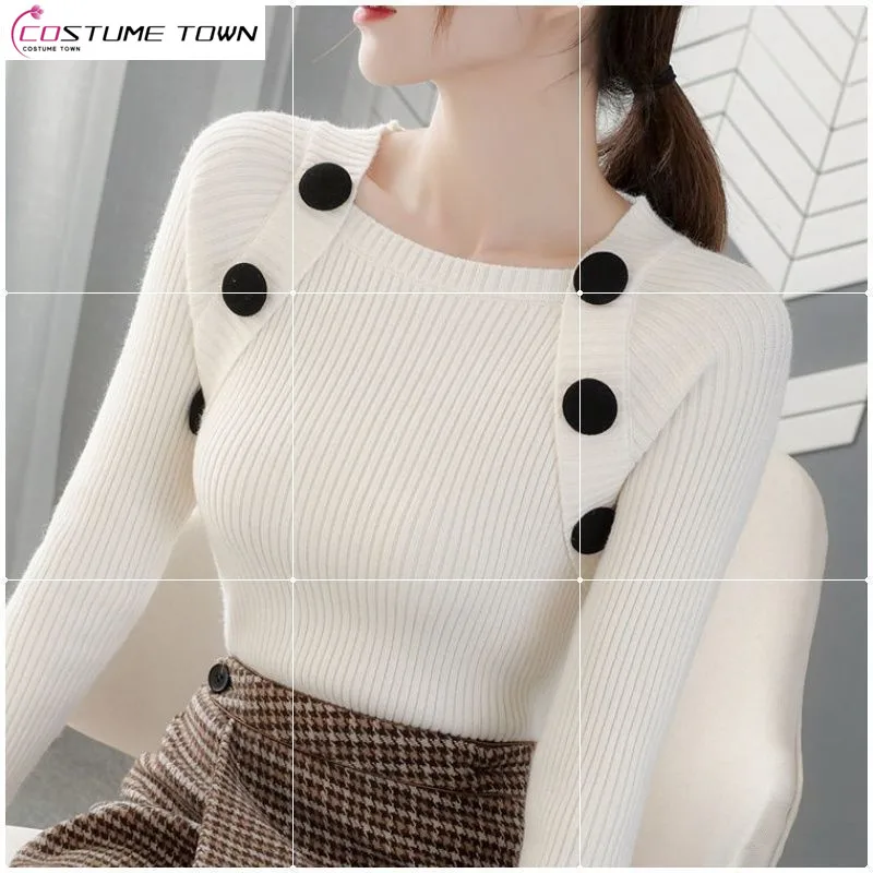 2023 Autumn/Winter New Korean Style Temperament Sweater Slim Fit Pullover Show Thin Versatile Outwear Knitted Underlay