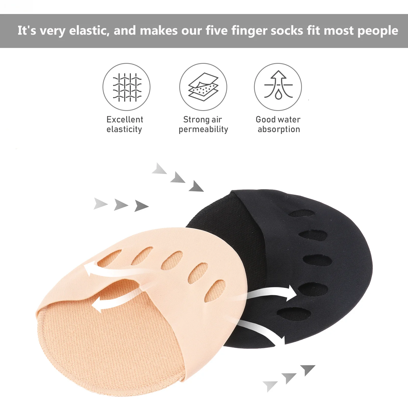 

2pcs Five Toe Black Skin Color Half Socks For Sports Shoes Breathable Cotton Peep Toe Socks Foot Care Tool