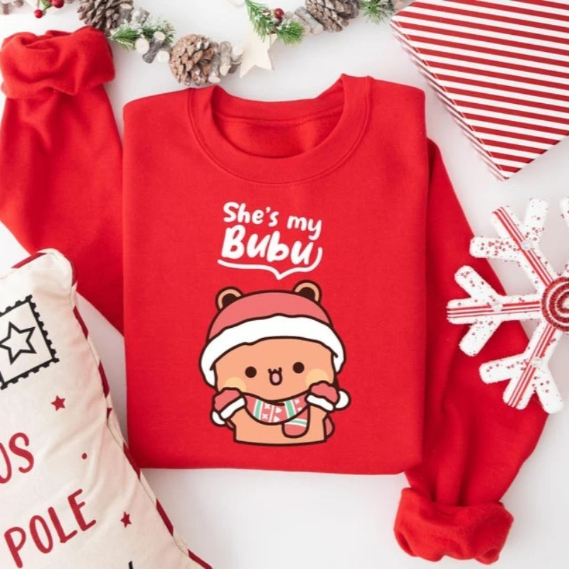 Bubu Dudu Christmas Couple Sweatshirt | Matching Holiday Sweater Gift Crew Neck Long Sleeve Fashion Comfortable Thermal Hoodie