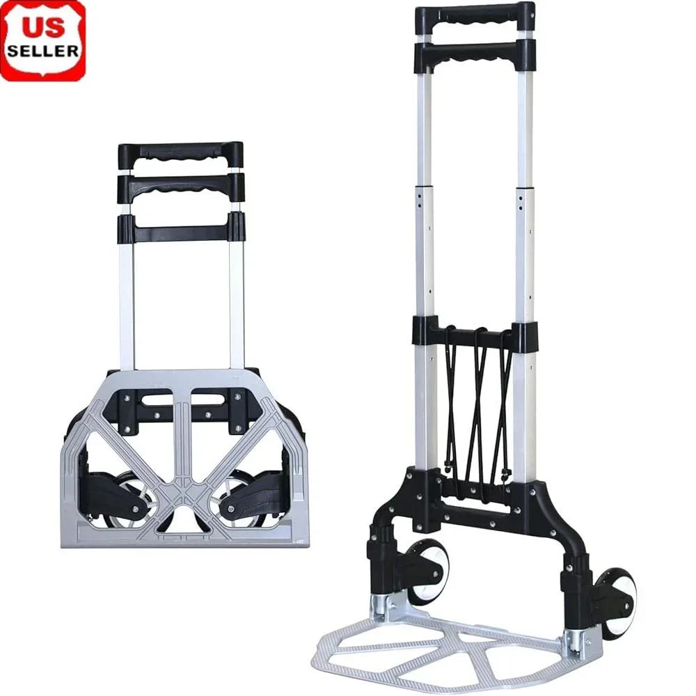 접이식 핸드 트럭 돌리 카트 알루미늄 경량 휴대용 200lbs 용량 자동 고무 바퀴 텔레스코픽 핸들 공간 절약