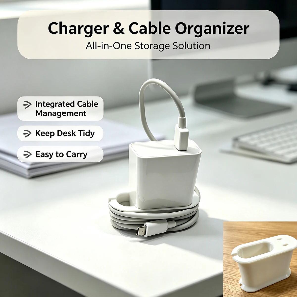 Charger and Data Cable Integrated Organizer, Charging Head Cable Organizer, Desktop Power Adapter Data Cable Winding and Storage Stand