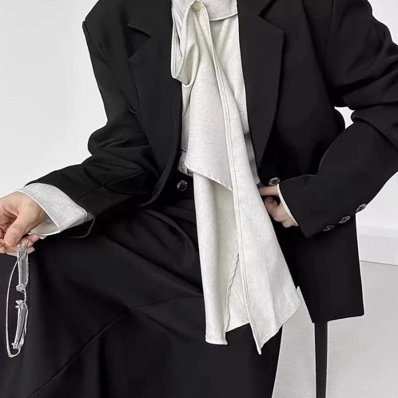 Men Women's Clothing Retro Advanced Feeling Ribbon Scarf Shirt French Style Stand-up Collar Design Neutral Artistic Sense