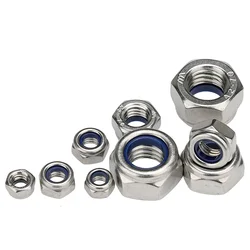 M2 M2.5 M3 M4 M5 M6 M8  M12 M14 M16 M18 M20  304 stainless Steel Nylon Insert Hex Lock Nuts A2 Hexagon Nyloc Self Locking Nut
