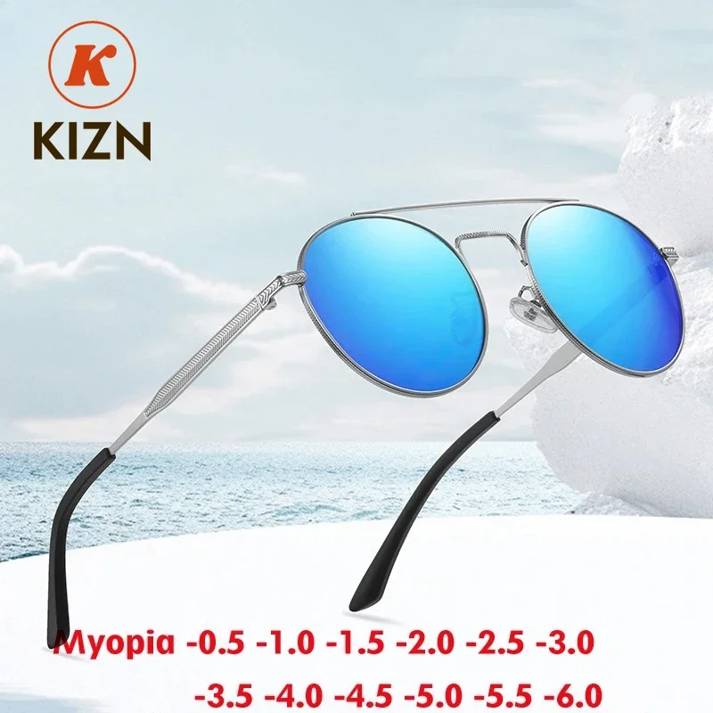 

KIZN Sports Round Myopia Sunglasses Men Women Polarized Photochromic Driving Eyewear Optics Prescription UV400 Glasses -0.50 to