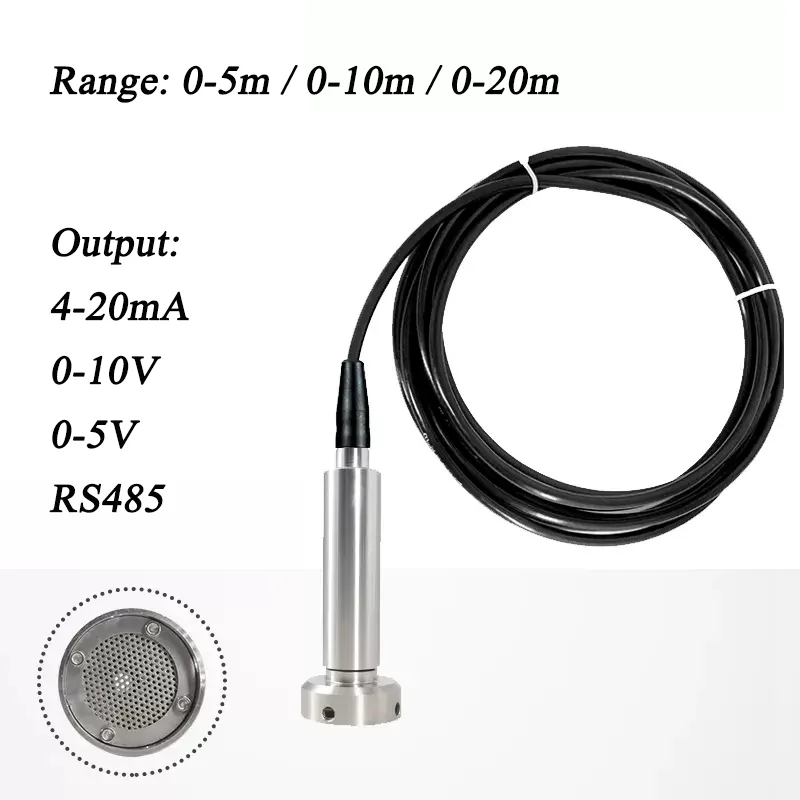 Transmissor de Nível Líquido Antientupido Rio de Esgoto Submersível Sensor de Nível de Poço Profundo 420ma 010v Sensor de Nível de Água Rs485