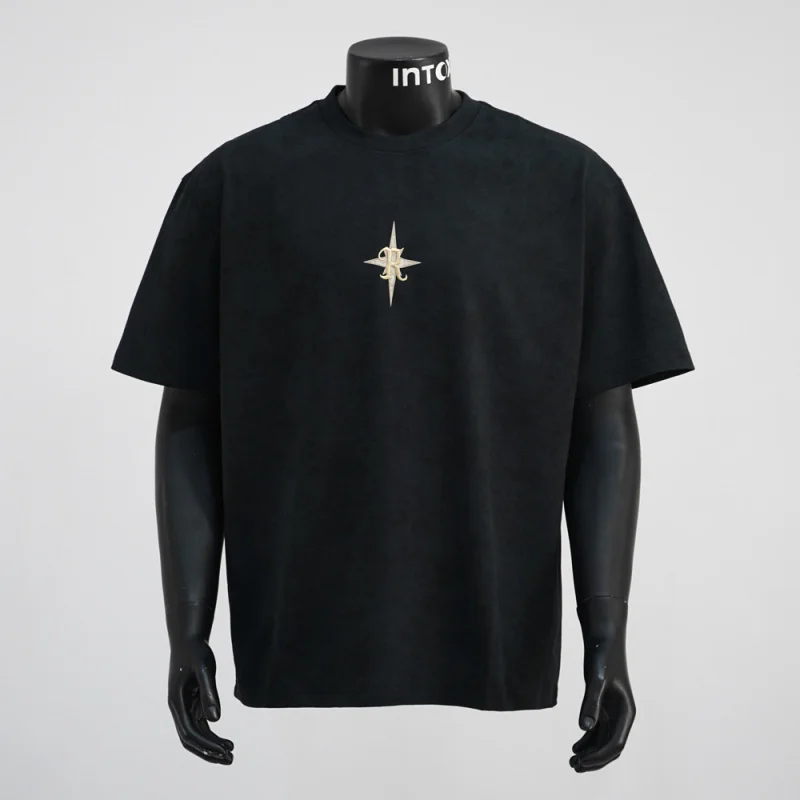 

Light luxury embroidered printed short sleeved T-shirt for men, high-end summer elastic loose casual fashion retro Top