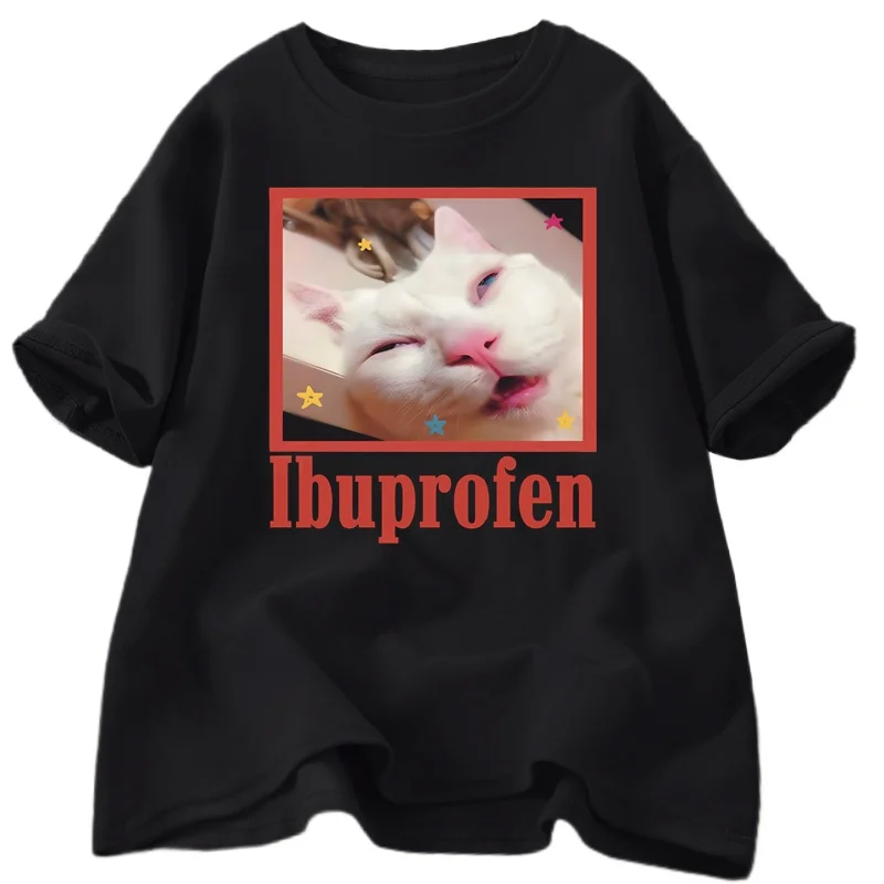 

Футболка I Buprofen Cat Meme с забавным рисунком, милая футболка с короткими рукавами для любителей кошек, повседневные футболки унисекс, летняя футболка