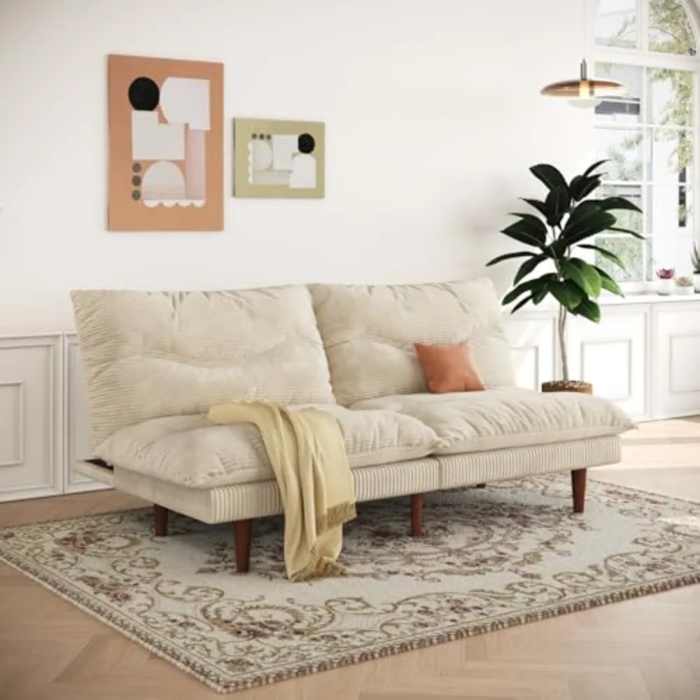 Futon Sofa Bed, 69'' Futon Couch with Adjustable Backrest, Folding Sleeper Recliner, Corduroy Convertible Sleeper Sofa
