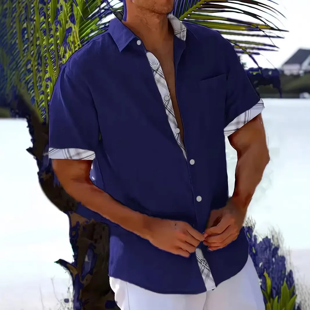 

Летняя мужская одежда, новая рубашка с короткими рукавами и карманами, топы, мужская деловая повседневная рубашка, 100% полиэстер