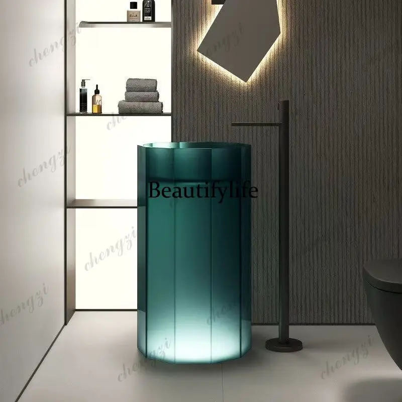 Rhombus column basin transparent resin, wash basin, household hotel vertical personalized wash basin pool