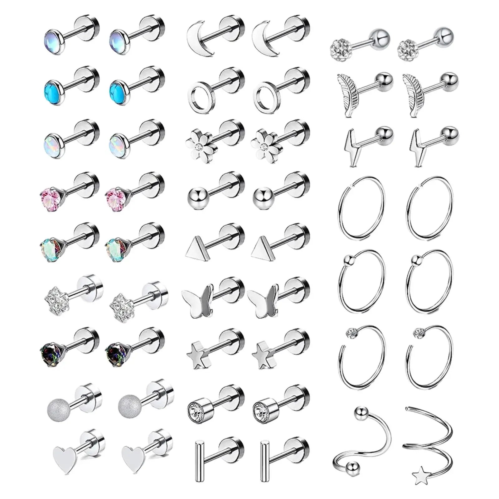 Elegant Stainless Steel Earring Collection - Variety Pack for Men and Women