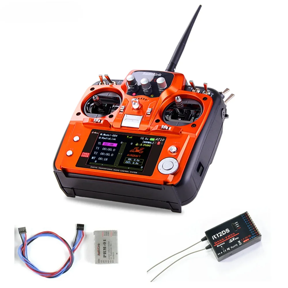 AT10 II 2.4Ghz 12CH RC Transmitter with R12DS Receiver PRM-01 Voltage Return Module Battery for RC Quadcopter