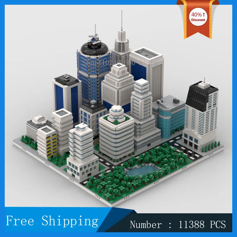 MOC ตึกระฟ้า Modular City Building 3D ชุดบล็อกภูมิทัศน์ Tower Collection Series ของเล่นของขวัญ