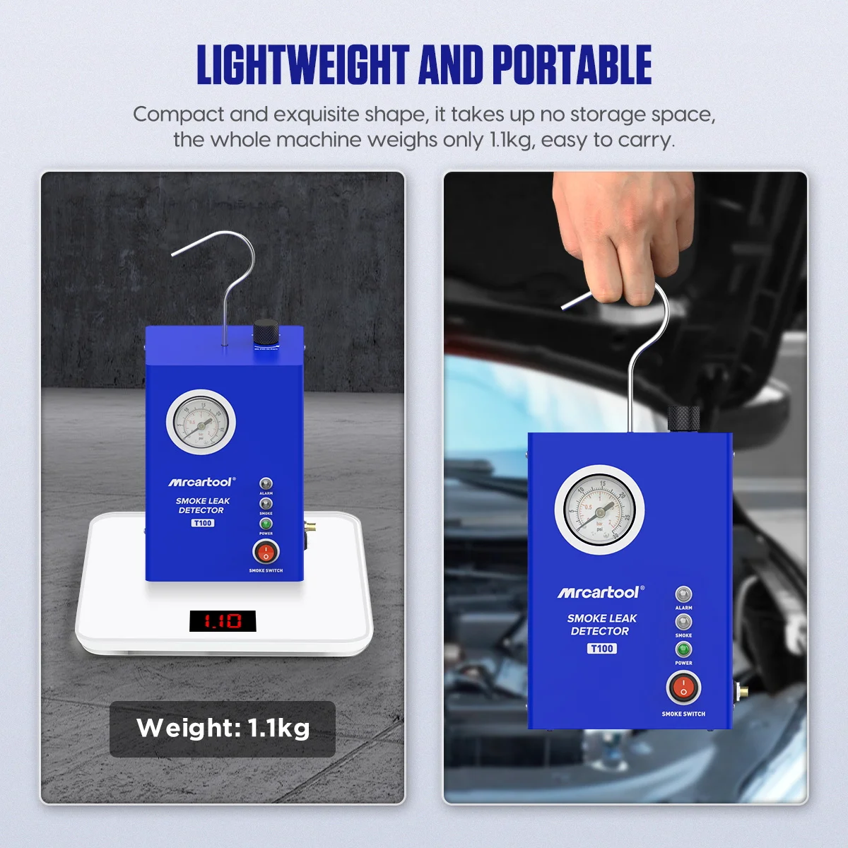 MRCARTOOL T100 Auto-Rauchmaschine Leckdetektor Generator Rohrlecksucher Druckanzeige Diagnosegerät PK AUTOOL SDT60 – Detail 7
