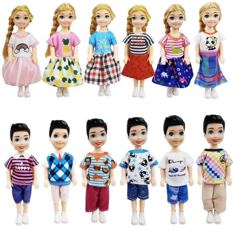12Pcs Doll Clothes Accessories for 5.3''/13cm Dolls 4 Dress for Girl +4 Casual Tops Pants for Boy +Random 4 Pets Model Kids Toys