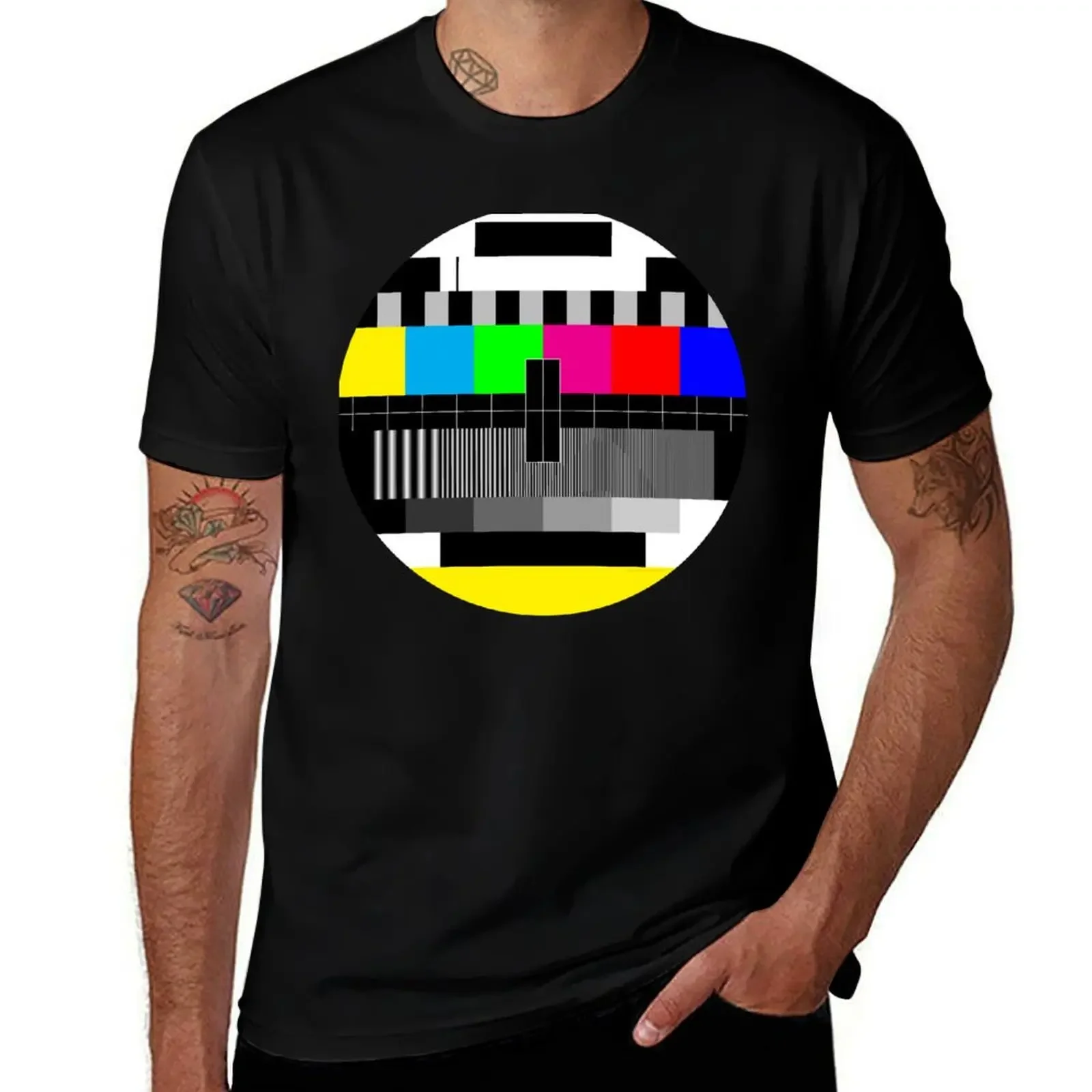 TV test pattern World Transmission T-Shirt Anime t-shirt vintage clothes plain black t shirts men