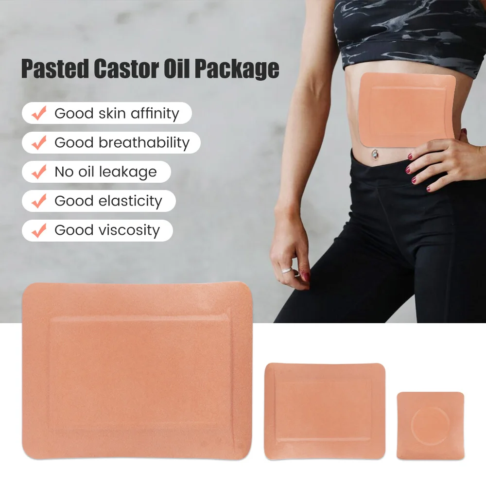 10Pcs Castor Oil Pack Wrap Stickers Castor Oil Packs Kit for Liver Detox Absorbent Self-Adhesive Castor Oil Wrap Organic Cotton