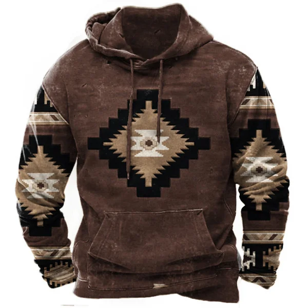 

Man‘S Vintage Hoodies Winter Autumn Casual Sweatshirt Long Sleeve 3D Tribal Print Hooded Classic Velvet Warmth Mens Clothing