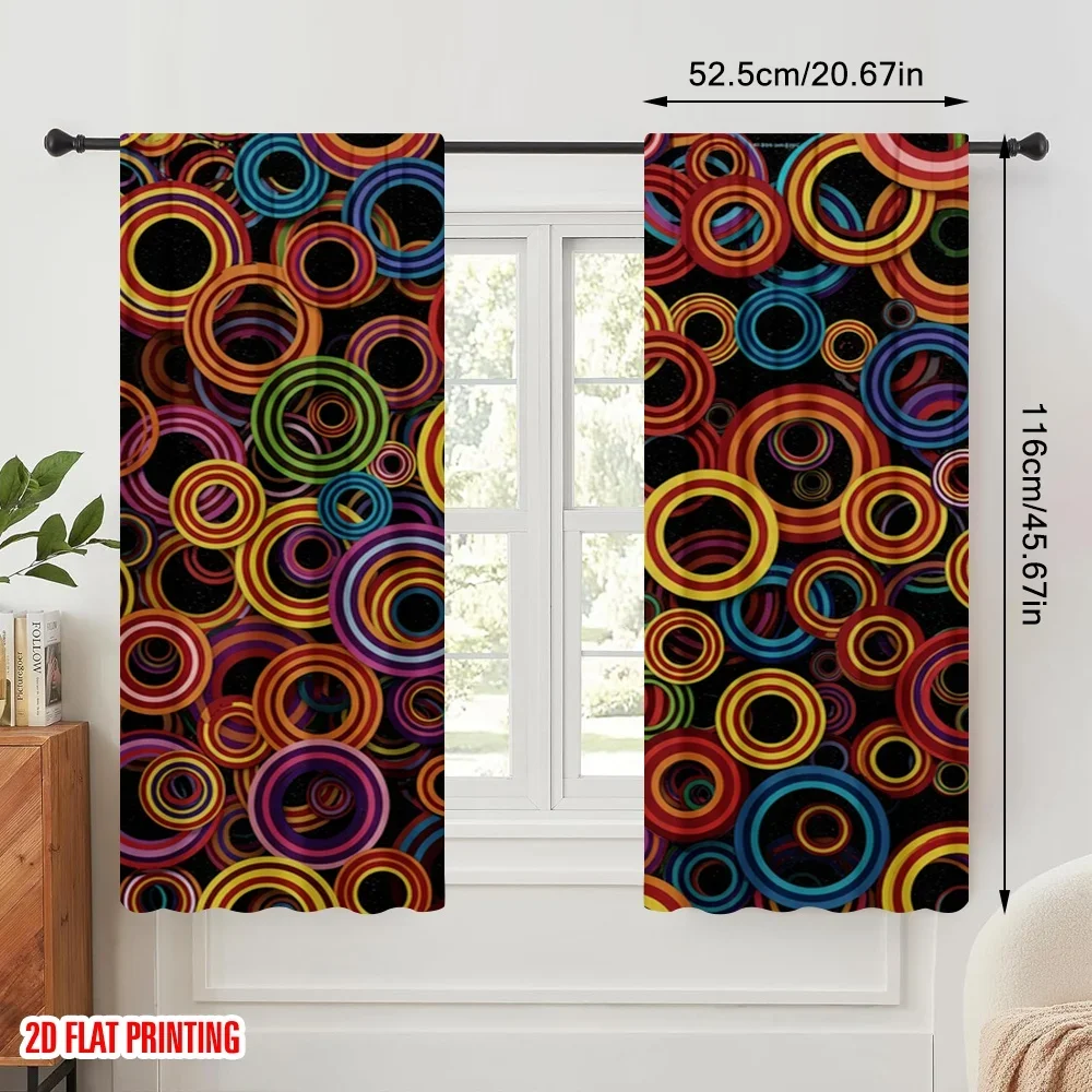 2pcs 2D flat printing Party Curtains Colorful Circle 100% Polyester Without Electricity Festive Holiday for Holiday Celebrations