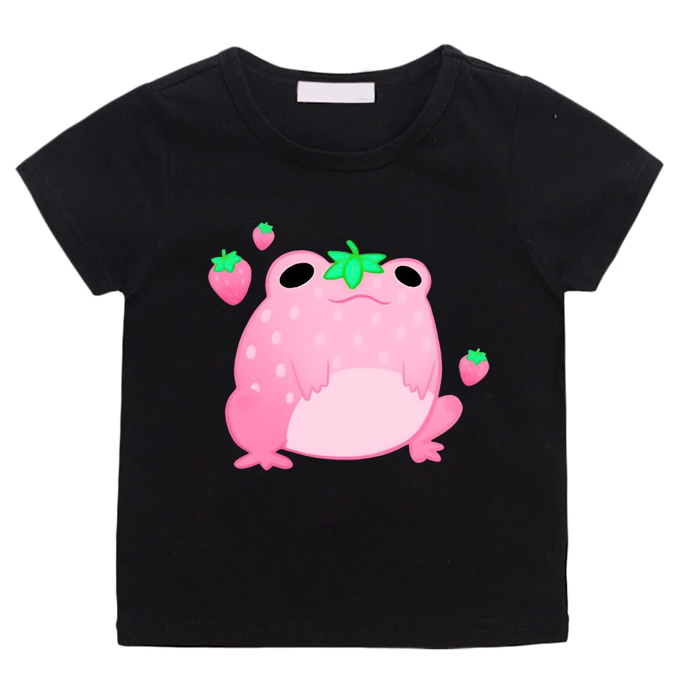 

Frog Strawberry Tshirt Kids Cute Short Sleeved Summer Tops for Girls O-Neck 100% Cotton Casual Boys T Shirt Kawaii Graphic Tee