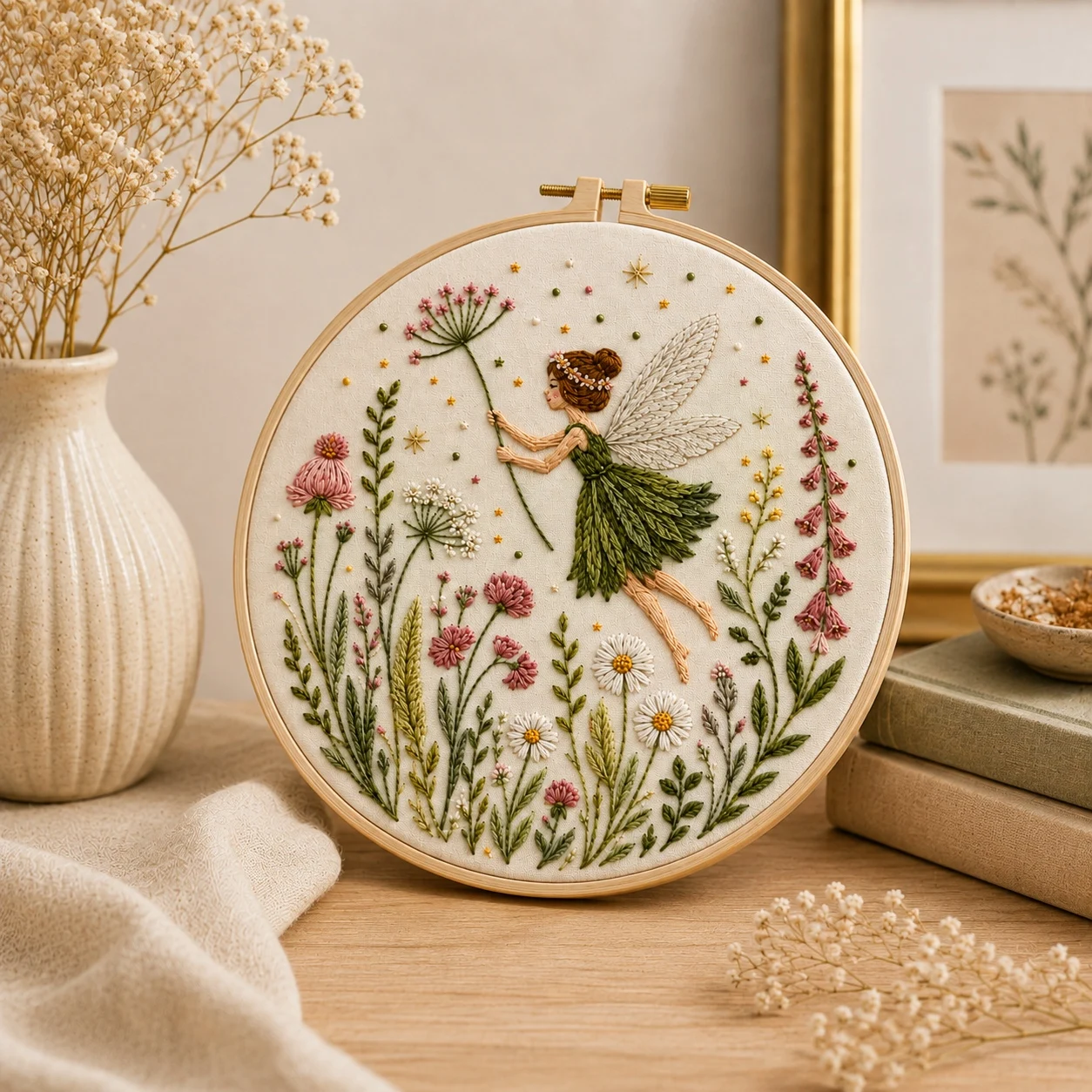 1 Set Complete All-in-One Embroidery Kit Fairy Flower Design Embroidery Craft Set for Adults, Home Decor, Christmas, Halloween