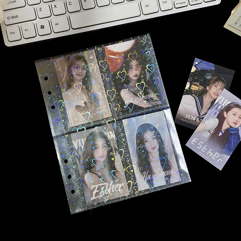 A5 laser 1 2 4 bolsos coração arco-íris pixel estrelas forma Folhas transparentes holográficas para A5 álbum ídolo estrela cartões de armazenamento foto