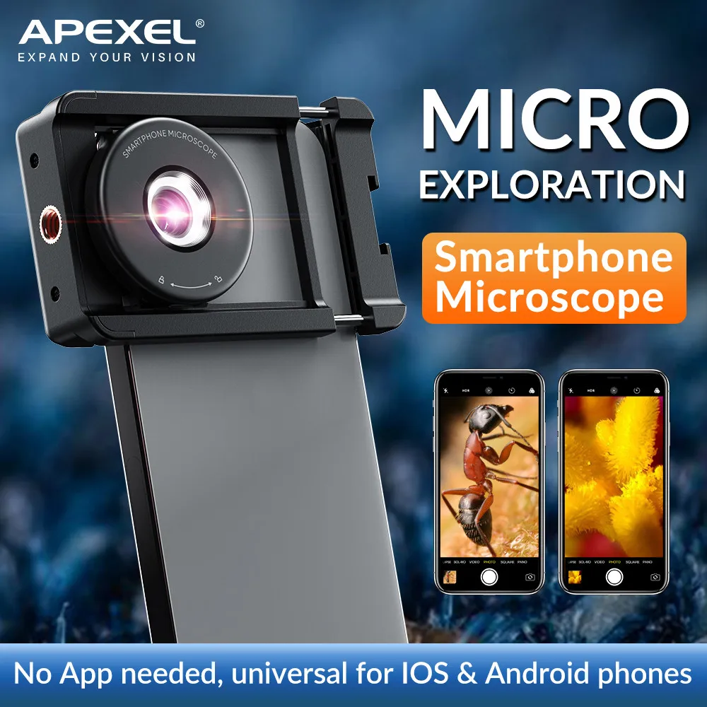 APEXEL HD Portable 100X Microscope Lens for Mobile Phone Magnifier Macro Phone Lens With CPL Filter Universal Clip Smartphones