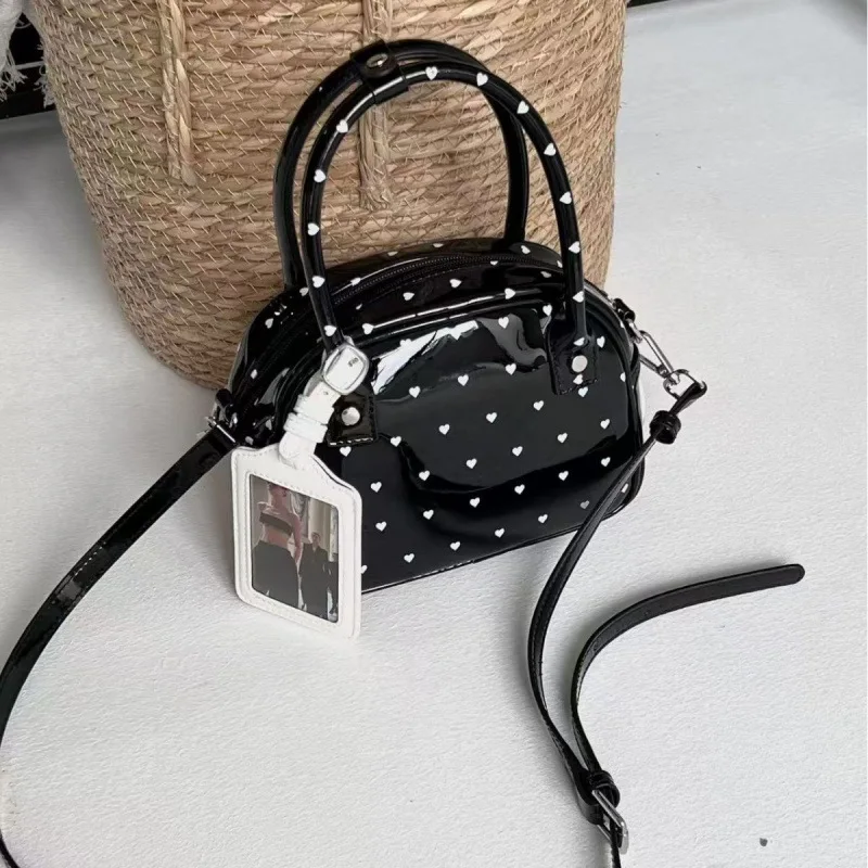 

Women's Mini Leather Crossbody Bag Polka Dot Boston Purse with Pouch Top Handle Travel Casual Tote Shoulder Handbag