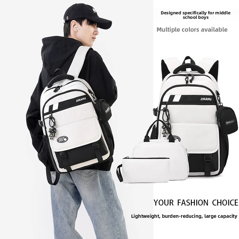 ZIRANU 3pcs Set Tas Sekolah untuk Anak Laki-laki, Termasuk Tas Makan Siang dan Tas Pensil, Kapasitas Besar, Tas Buku untuk Siswa Sekolah Dasar, Menengah, dan Menengah Atas