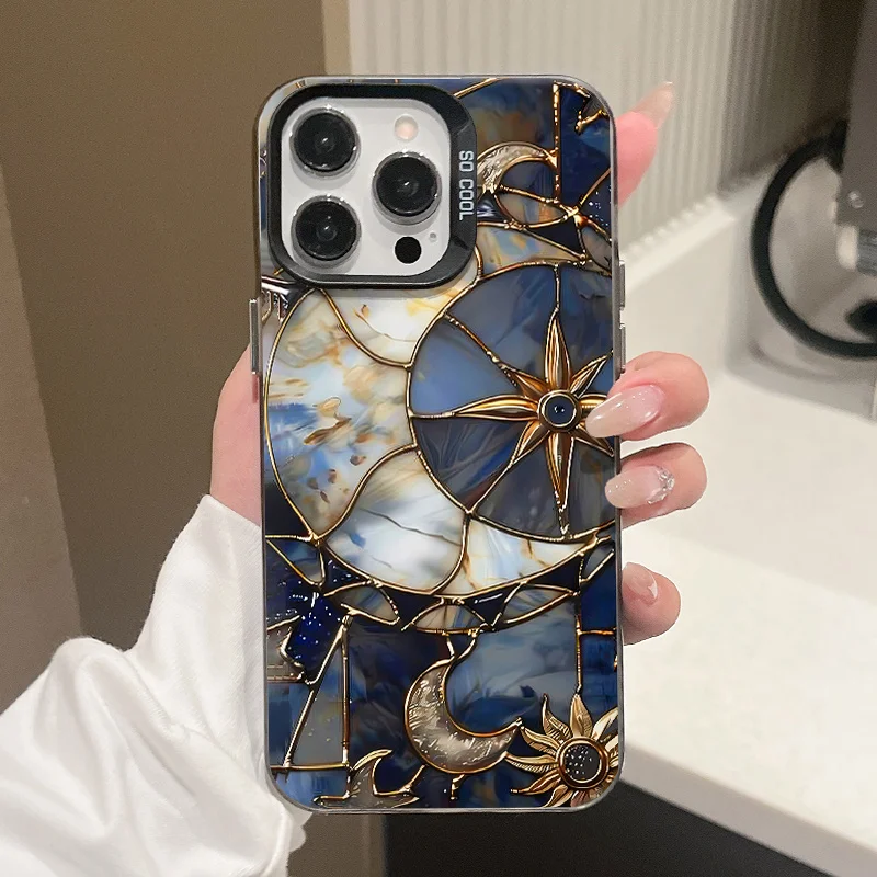 

Moon and star patterns phone case for iPhone 17 16 15 14 13 12 11 Pro/ Max/Plus shock-proof rear cover anti-fingerprint