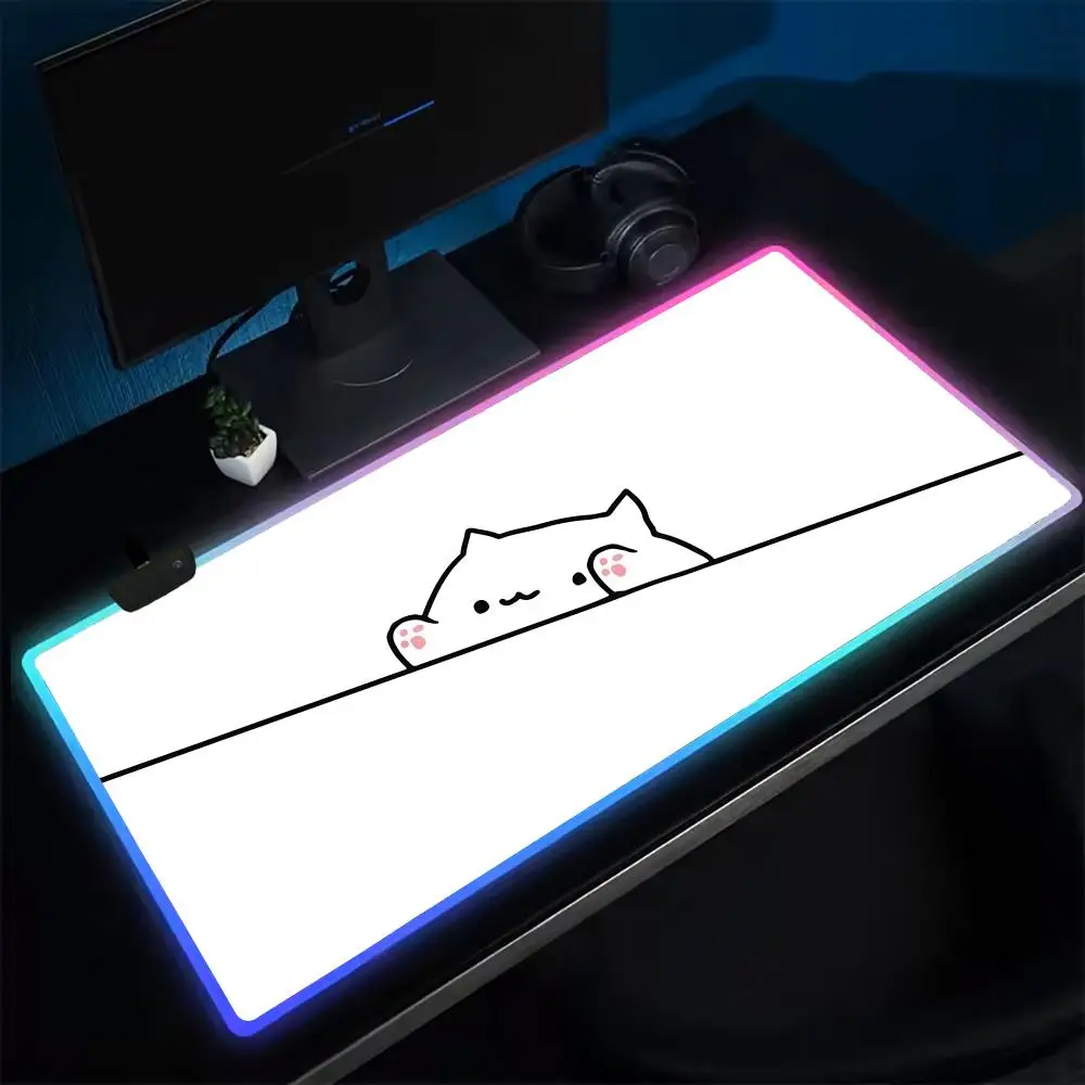 Game Bongo Cat Mouse Pad Anime Gaming Mouse Pad LED Table Pads Backlit Rubber Desktop XXL RGB Desk Mats