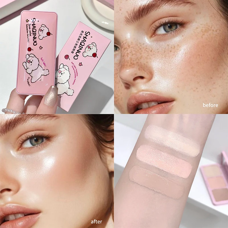 Three-color concealer palette for facial spots, acne marks, nasolabial folds, dark circles, eye bags and tear troughs