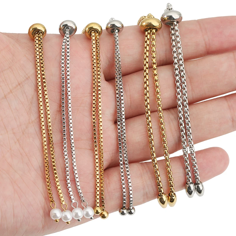 3pcs Stainless Steel Glue Bead Adjustable Slider Extender Box Chain with Ball Ends for DIY Bracelets Jewelry Making Accessories view 6